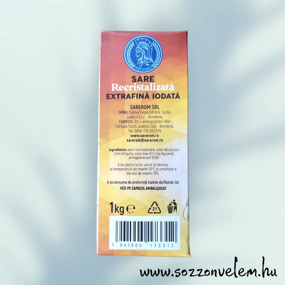 Tordai só Extrafinom 1kg (Sare recristalizată extrafină iodată) 